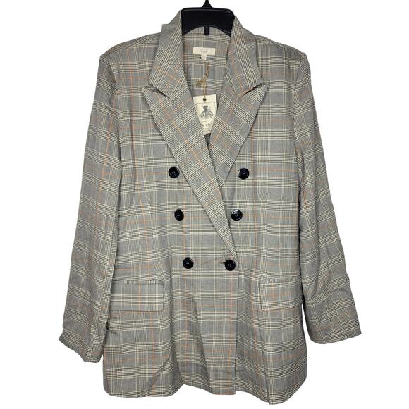 Easel Gray Plaid Houndstooth Blazer Jacket Double Breasted Business NEW Large - Picture 1 of 6